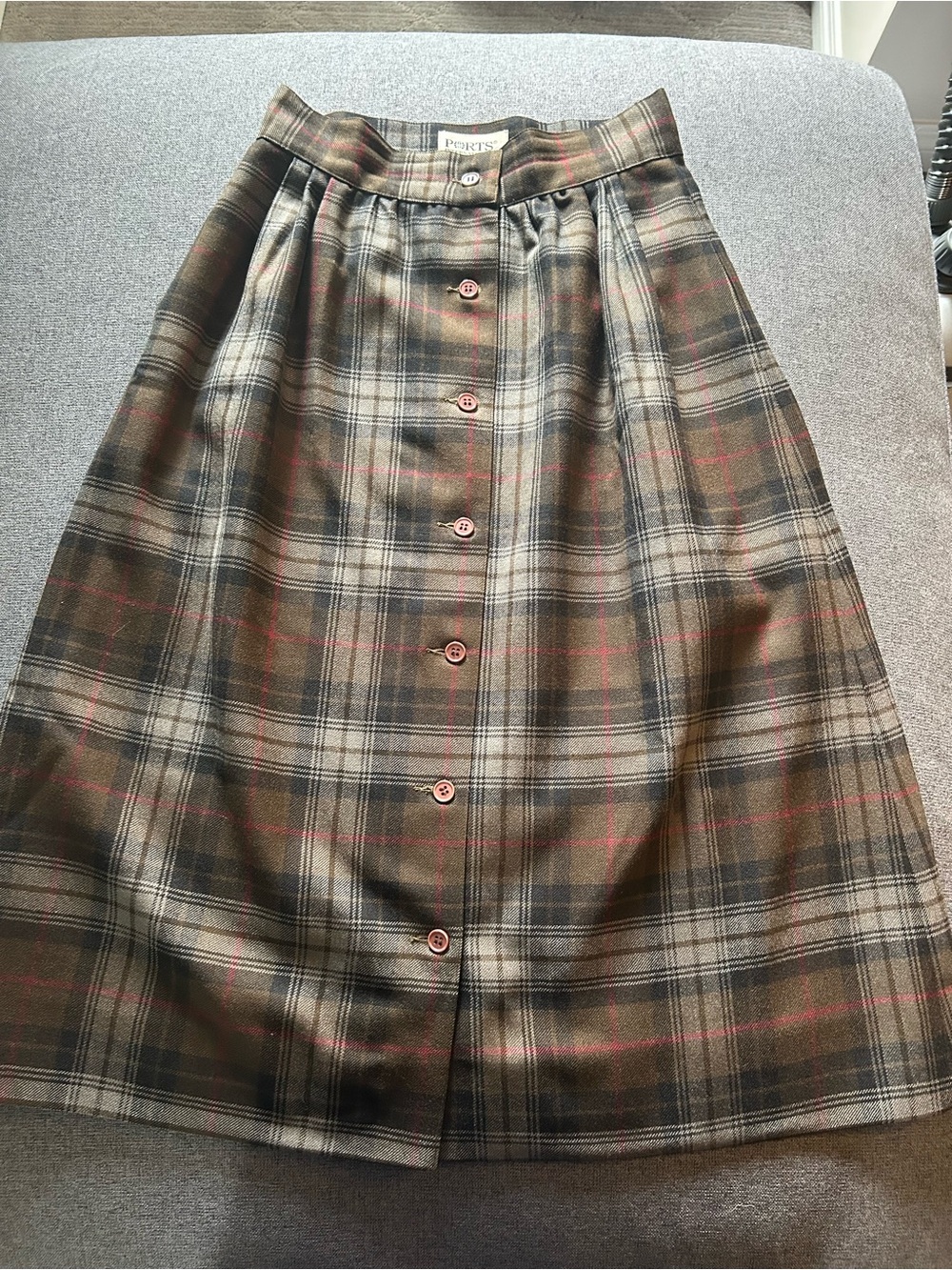 Vtg Ports wool Plaid Button-Front Midi Skirt sz 2